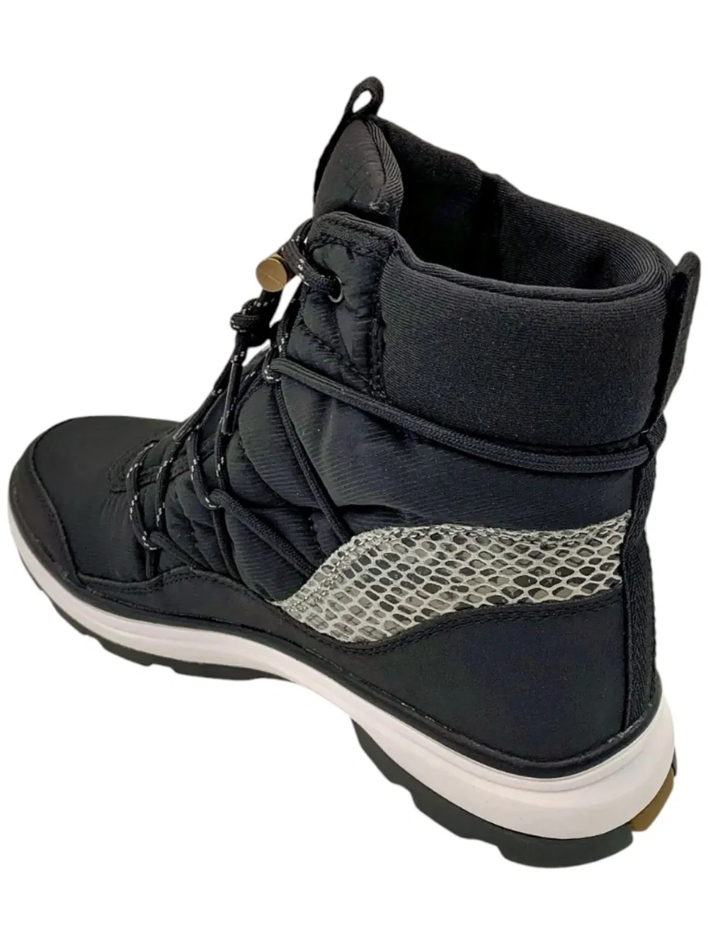 New Ryka Water Repellant Bungee Winter Boots Brae Exotic Black Ankle Bootie